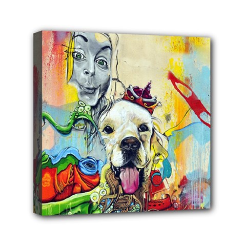 Wall Girl Dog Graphite Street Art Mini Canvas 6  X 6  (stretched) by Simbadda