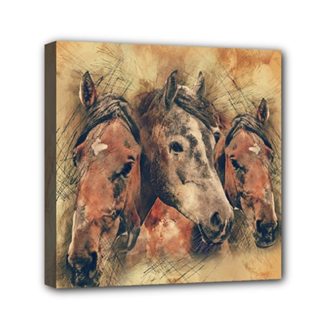 Head Horse Animal Vintage Mini Canvas 6  X 6  (stretched) by Simbadda