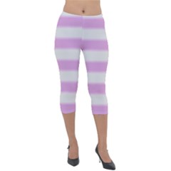 Bold Stripes Soft Pink Pattern Lightweight Velour Capri Leggings  by BrightVibesDesign