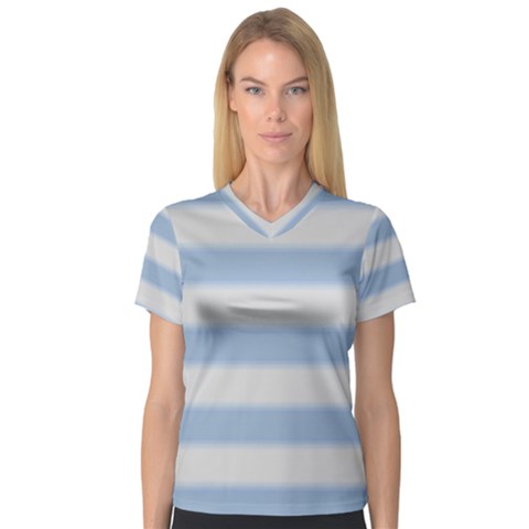 Bold Stripes Soft Blue V-neck Sport Mesh Tee by BrightVibesDesign