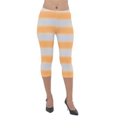 Bold Stripes Yellow Pattern Lightweight Velour Capri Leggings  by BrightVibesDesign
