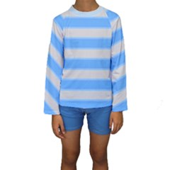 Bold Stripes Bright Blue Pattern Kids  Long Sleeve Swimwear by BrightVibesDesign
