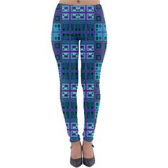 Mod Purple Green Turquoise Square Pattern Lightweight Velour Leggings by BrightVibesDesign