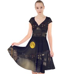 Travel Architecture Tourism Venice Cap Sleeve Front Wrap Midi Dress by Celenk