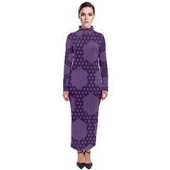 Hexagon Grid Geometric Hexagonal Turtleneck Maxi Dress by Celenk