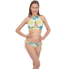 Pattern Flower Abstract Pastel Cross Front Halter Bikini Set by Simbadda