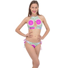 Flower Abstract Floral Cross Front Halter Bikini Set by Simbadda