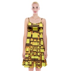 Cubes Grid Geometric 3d Square Spaghetti Strap Velvet Dress by Nexatart