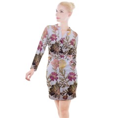 Holy Land Flowers 10 Button Long Sleeve Dress by DeneWestUK