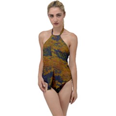 Yellow Fall Leaves And Branches Go With The Flow One Piece Swimsuit by bloomingvinedesign