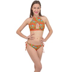 Background Texture Seamless Flowers Cross Front Halter Bikini Set by Sapixe