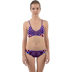 Digital Art Background Red Blue Wrap Around Bikini Set by Sapixe