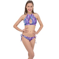 Background Peel Art Abstract Cross Front Halter Bikini Set by Sapixe