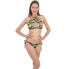 Eat Food Background Art Color Cross Front Halter Bikini Set by Sapixe