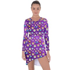 Default Floral Tissue Curtain Asymmetric Cut-out Shift Dress by Sapixe