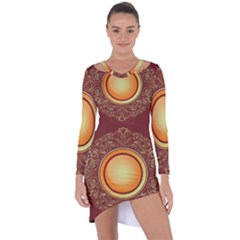 Badge Gilding Sun Red Oriental Asymmetric Cut-out Shift Dress by Sapixe