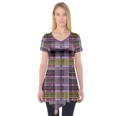 Playing With Plaid Kitten (purple) Halloween Pattern Short Sleeve Tunic  by emilyzragz
