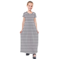 Luv Machine Robot Houndstooth Pattern Grey Kids  Short Sleeve Maxi Dress by emilyzragz