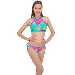 Lines Curves Colors Geometric Lines Cross Front Halter Bikini Set by Sapixe