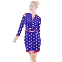 Day Independence July Background Button Long Sleeve Dress by Sapixe