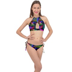 Abstract Art Color Design Lines Cross Front Halter Bikini Set by Sapixe