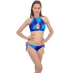 Background Course Gradient Blue Cross Front Halter Bikini Set by Sapixe