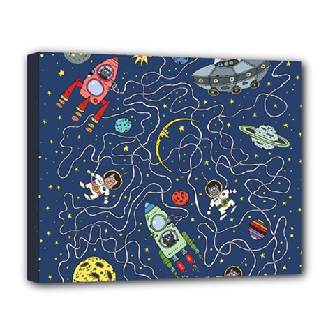 Cat Cosmos Cosmonaut Rocket Deluxe Canvas 20  X 16  (stretched) by Sapixe