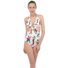 Golfers Athletes The Form Of Halter Front Plunge Swimsuit by Sapixe