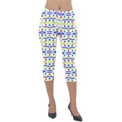 Retro Blue Yellow Brown Teal Dot Pattern Lightweight Velour Capri Leggings  by BrightVibesDesign