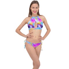 Background Drips Fluid Colorful Cross Front Halter Bikini Set by Sapixe