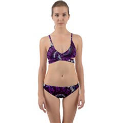 Fractal Background Swirl Art Skull Wrap Around Bikini Set by Sapixe