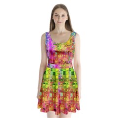 Color Abstract Artifact Pixel Split Back Mini Dress  by Sapixe