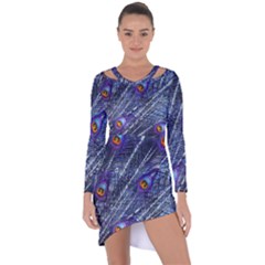 Peacock Feathers Color Plumage Blue Asymmetric Cut-out Shift Dress by Sapixe