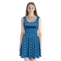 Quebec French Royal Fleur De Lys Elegant Pattern Blue Blue Quebec Fleur De Lys Pattern Blue Split Back Mini Dress  by Quebec