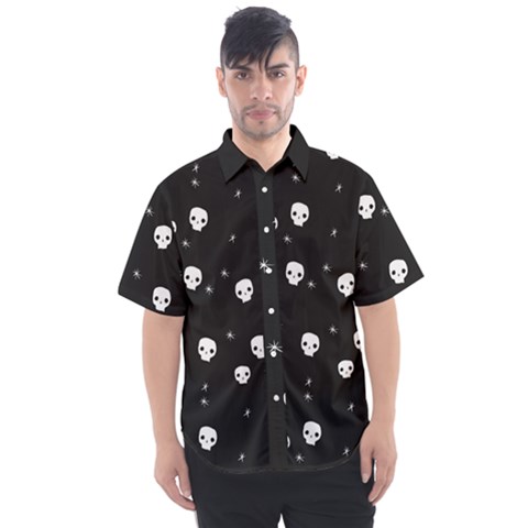Pattern Skull Stars Halloween Gothic On Black Background Men s Short Sleeve Shirt by genx