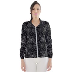 Pattern Spiderweb Halloween Gothic On Black Background Windbreaker (women) by genx