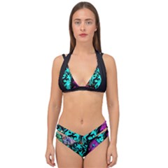Graffiti Woman And Monsters Turquoise Cyan And Purple Bright Urban Art With Stars Double Strap Halter Bikini Set by genx
