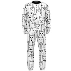 Funny Cat Pattern Organic Style Minimalist On White Background Onepiece Jumpsuit (men)  by genx
