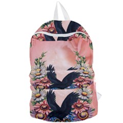 Wonderful Crow With Flowers On Red Vintage Dsign Foldable Lightweight Backpack by FantasyWorld7