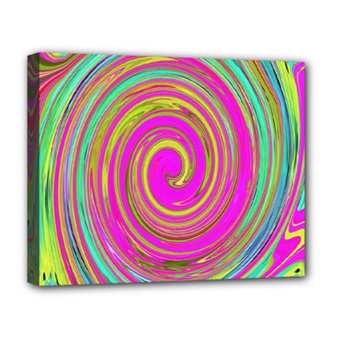 Groovy Abstract Pink, Turquoise And Yellow Swirl Deluxe Canvas 20  X 16  (stretched) by myrubiogarden