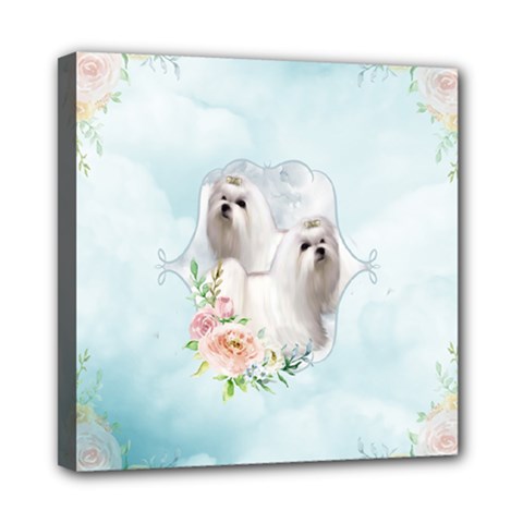 Cute Little Maltese With Flowers Mini Canvas 8  X 8  (stretched) by FantasyWorld7