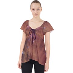 Cosmic Astronomy Sky With Stars Orange Brown And Yellow Lace Front Dolly Top by genx