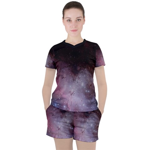 Eagle Nebula Wine Pink And Purple Pastel Stars Astronomy Women s Tee And Shorts Set by genx