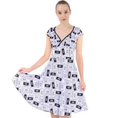 Tape Cassette 80s Retro Genx Pattern Black And White Cap Sleeve Front Wrap Midi Dress by genx