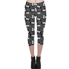 Tape Cassette 80s Retro Genx Pattern Black And White Capri Leggings  by genx