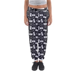 Tape Cassette 80s Retro Genx Pattern Black And White Women s Jogger Sweatpants by genx