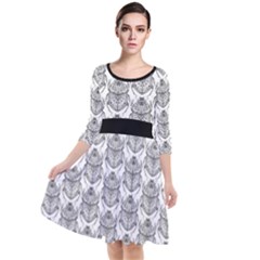Scarab Pattern Egyptian Mythology Black And White Quarter Sleeve Waist Band Dress by genx