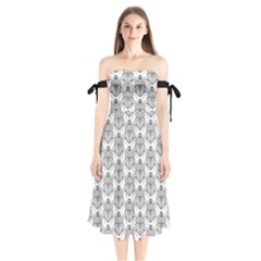 Scarab Pattern Egyptian Mythology Black And White Shoulder Tie Bardot Midi Dress by genx
