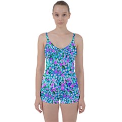 Blue And Hot Pink Succulent Sedum Flowers Detail Tie Front Two Piece Tankini by myrubiogarden
