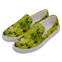 Elegant Chartreuse Green Limelight Hydrangea Macro Men s Canvas Slip Ons by myrubiogarden